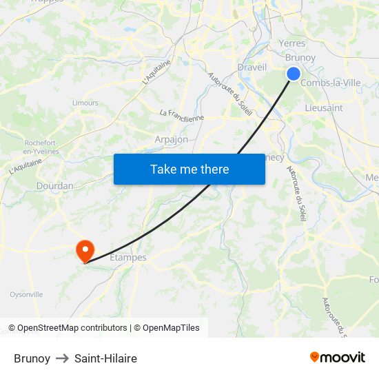 Brunoy to Saint-Hilaire map