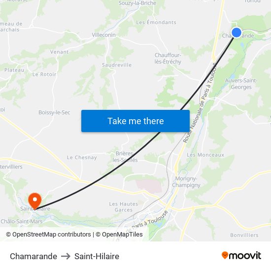 Chamarande to Saint-Hilaire map