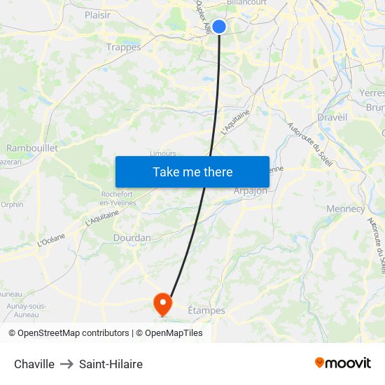 Chaville to Saint-Hilaire map
