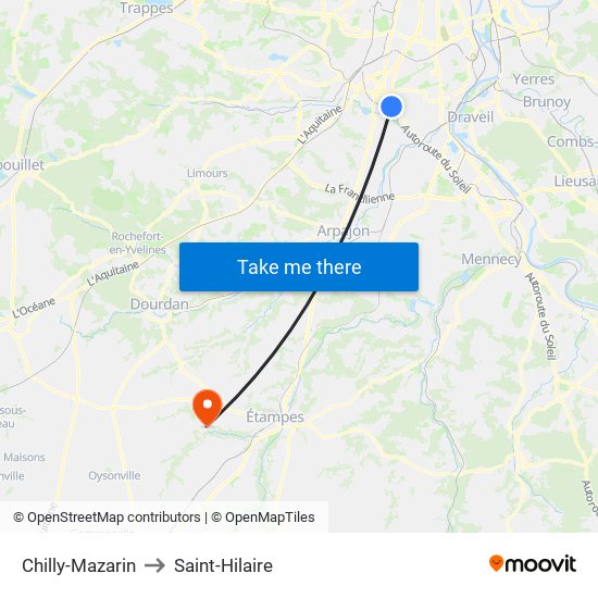Chilly-Mazarin to Saint-Hilaire map