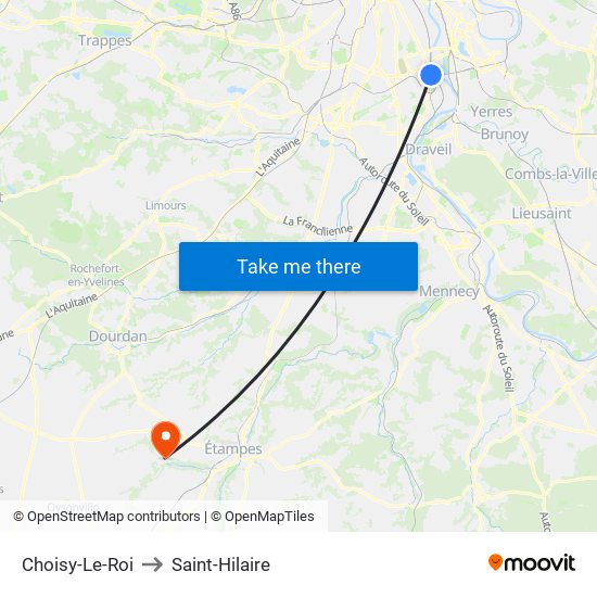 Choisy-Le-Roi to Saint-Hilaire map