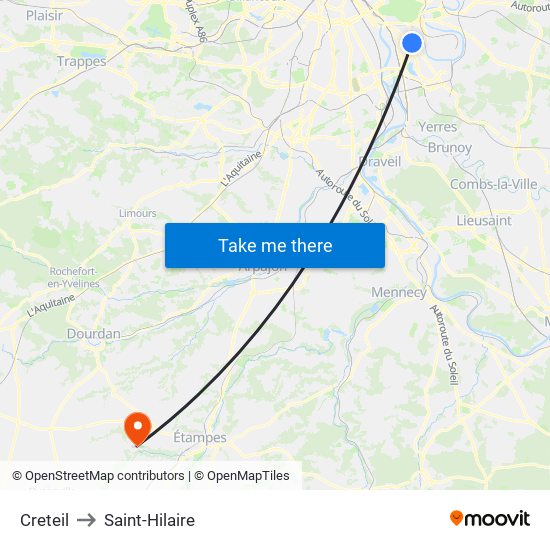 Creteil to Saint-Hilaire map