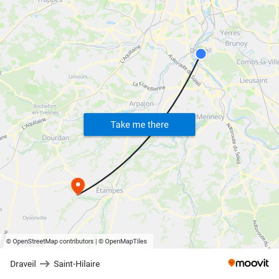 Draveil to Saint-Hilaire map