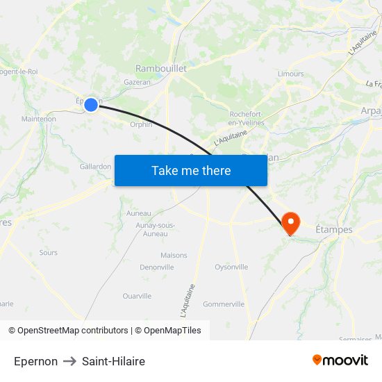 Epernon to Saint-Hilaire map