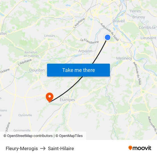 Fleury-Merogis to Saint-Hilaire map