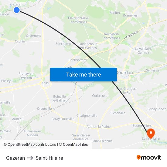 Gazeran to Saint-Hilaire map