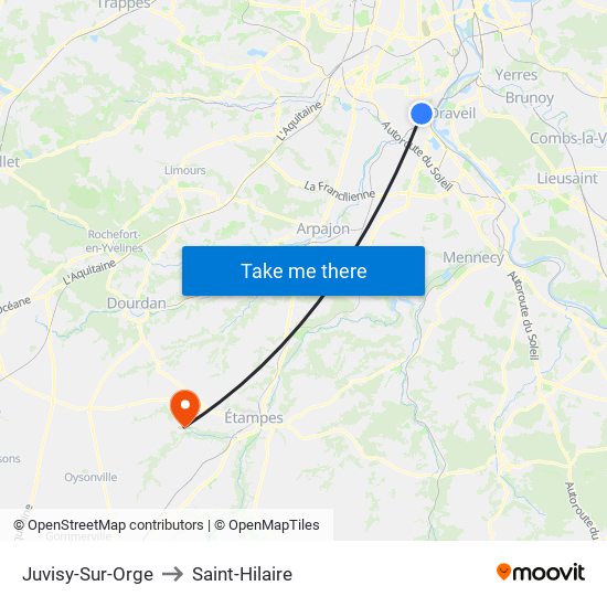 Juvisy-Sur-Orge to Saint-Hilaire map