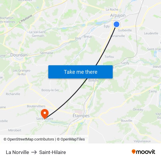 La Norville to Saint-Hilaire map