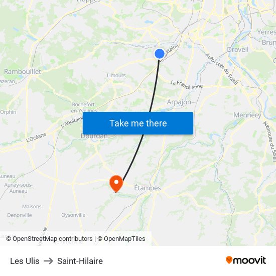 Les Ulis to Saint-Hilaire map