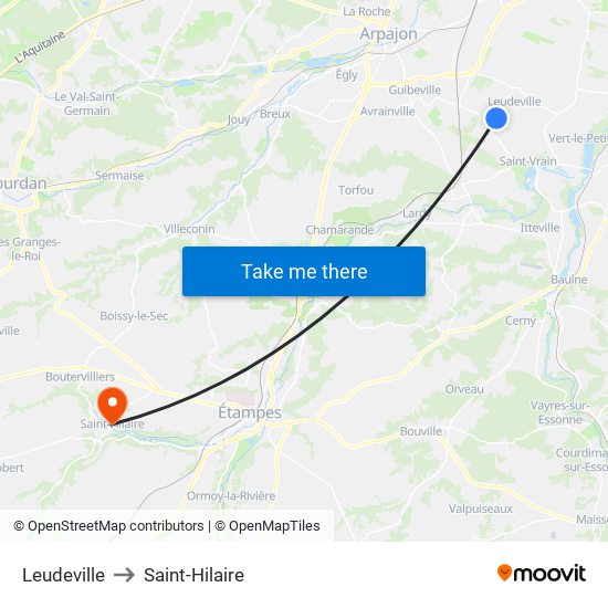 Leudeville to Saint-Hilaire map