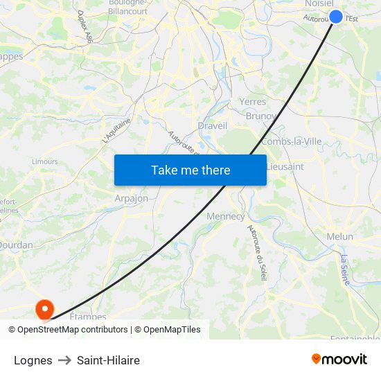 Lognes to Saint-Hilaire map