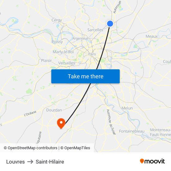 Louvres to Saint-Hilaire map