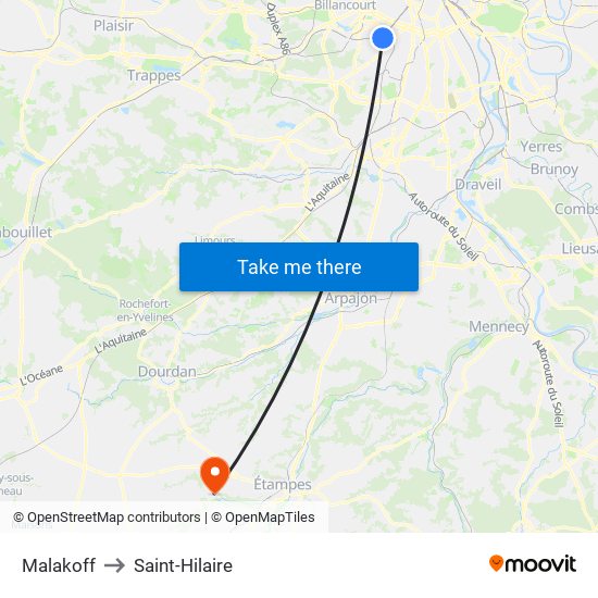 Malakoff to Saint-Hilaire map