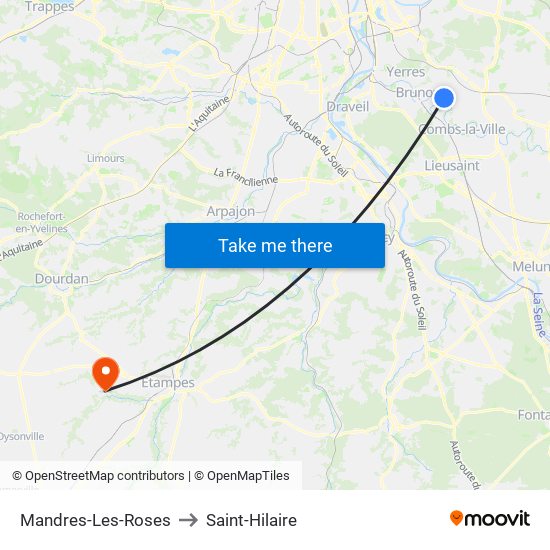 Mandres-Les-Roses to Saint-Hilaire map