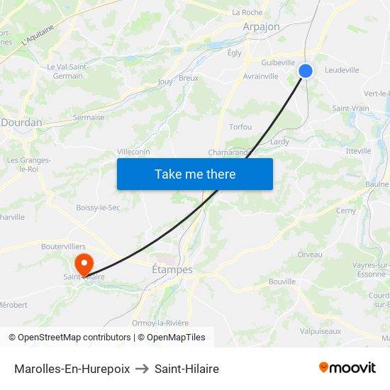 Marolles-En-Hurepoix to Saint-Hilaire map