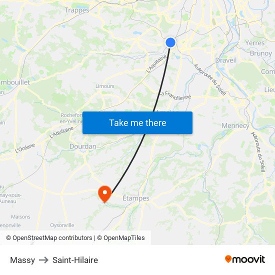 Massy to Saint-Hilaire map