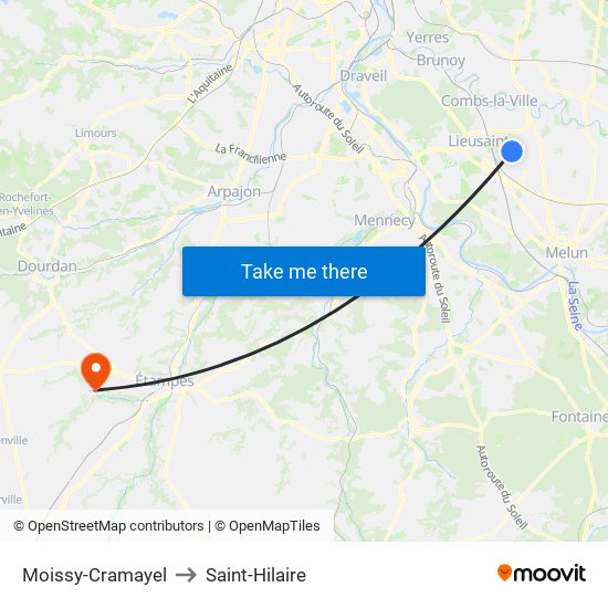 Moissy-Cramayel to Saint-Hilaire map