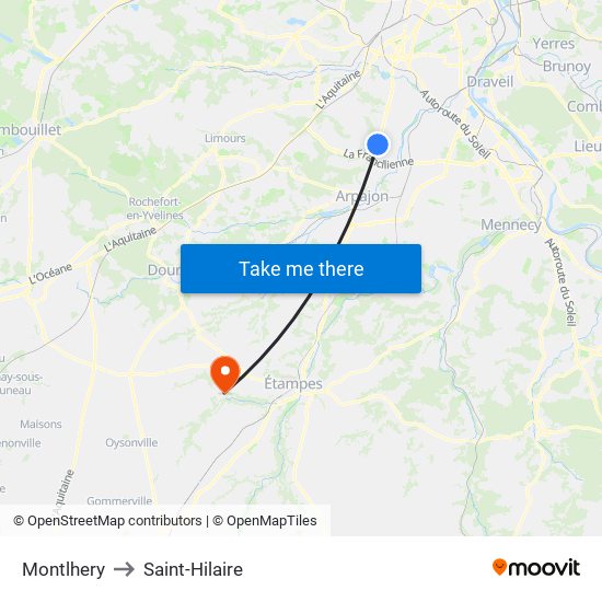 Montlhery to Saint-Hilaire map