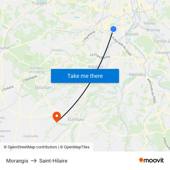 Morangis to Saint-Hilaire map