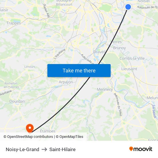 Noisy-Le-Grand to Saint-Hilaire map