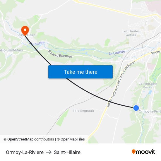 Ormoy-La-Riviere to Saint-Hilaire map