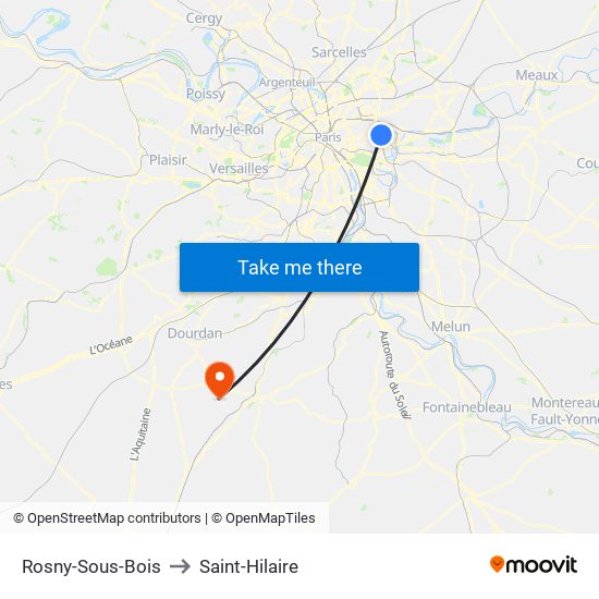 Rosny-Sous-Bois to Saint-Hilaire map