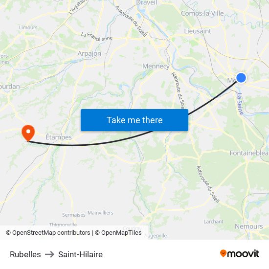 Rubelles to Saint-Hilaire map