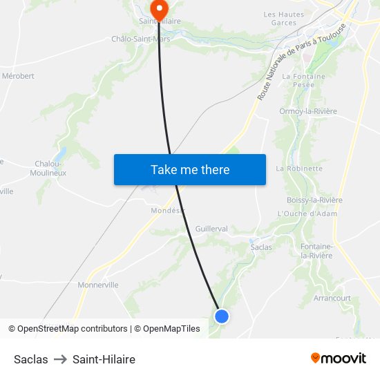 Saclas to Saint-Hilaire map