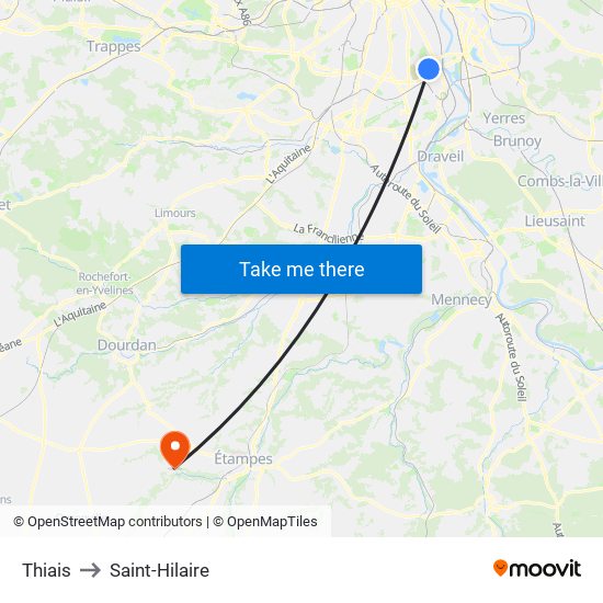 Thiais to Saint-Hilaire map