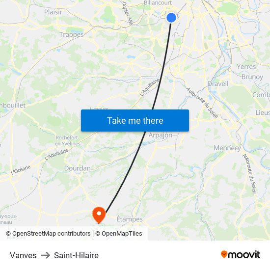 Vanves to Saint-Hilaire map