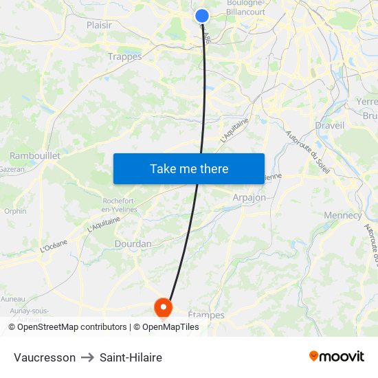 Vaucresson to Saint-Hilaire map