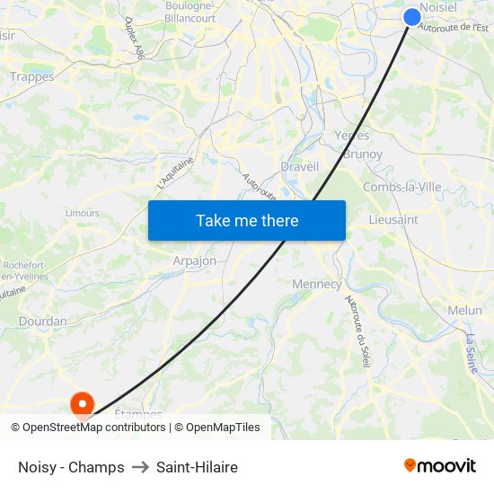 Noisy - Champs to Saint-Hilaire map