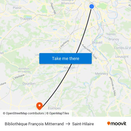 Bibliothèque François Mitterrand to Saint-Hilaire map