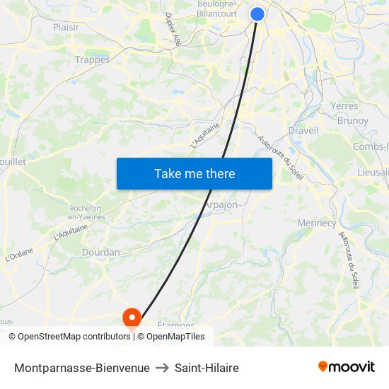 Montparnasse-Bienvenue to Saint-Hilaire map