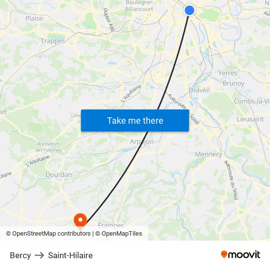 Bercy to Saint-Hilaire map
