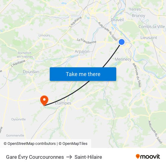 Gare Évry Courcouronnes to Saint-Hilaire map