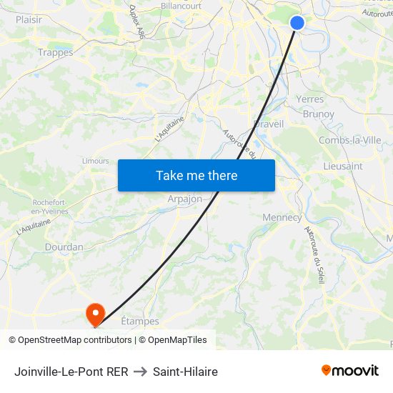 Joinville-Le-Pont RER to Saint-Hilaire map
