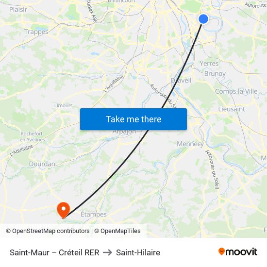Saint-Maur – Créteil RER to Saint-Hilaire map