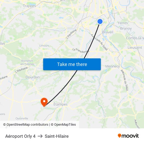 Aéroport Orly 4 to Saint-Hilaire map