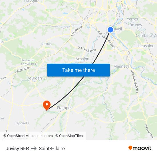 Juvisy RER to Saint-Hilaire map