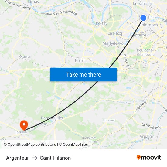 Argenteuil to Saint-Hilarion map