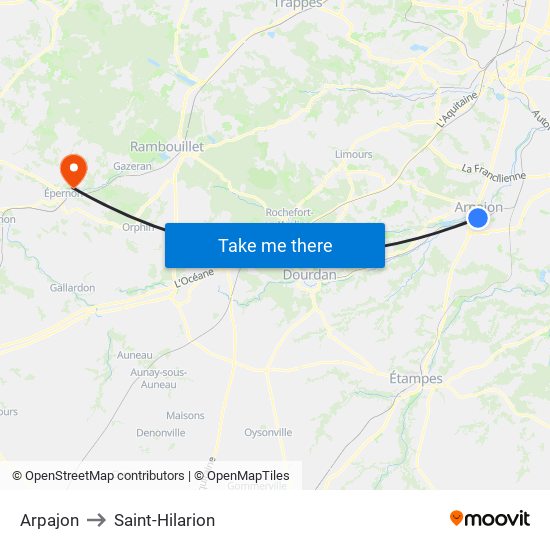 Arpajon to Saint-Hilarion map