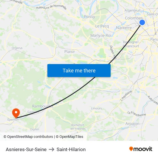 Asnieres-Sur-Seine to Saint-Hilarion map