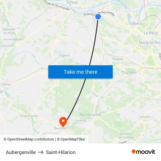 Aubergenville to Saint-Hilarion map