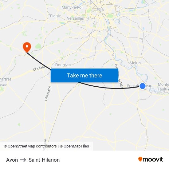 Avon to Saint-Hilarion map