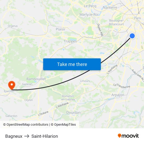 Bagneux to Saint-Hilarion map
