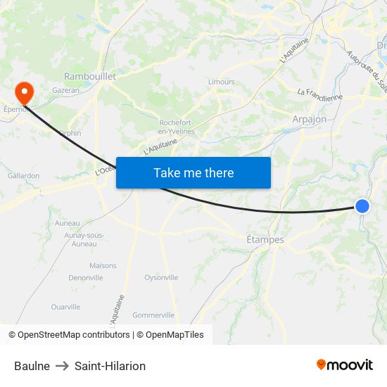 Baulne to Saint-Hilarion map