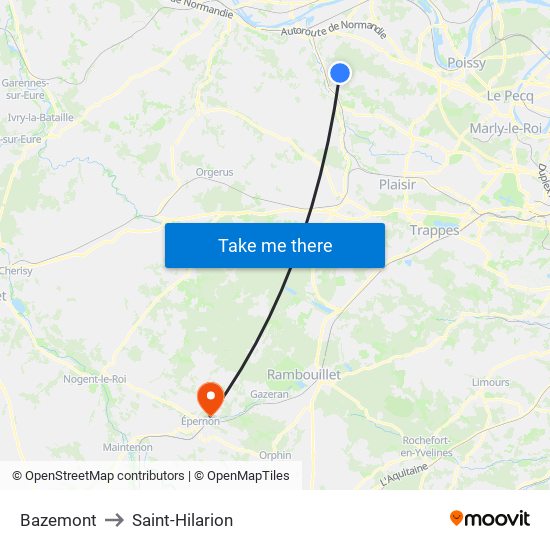 Bazemont to Saint-Hilarion map