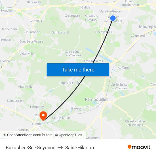 Bazoches-Sur-Guyonne to Saint-Hilarion map