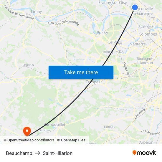 Beauchamp to Saint-Hilarion map